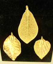 Vintage Lot Of 3 Maile Leaf Pendants - 24K Gold ELECTRO-PLATED - LARGE+2 Others - £9.49 GBP