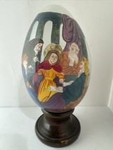 Vintage Glass Reverse Hand Painted Glass Egg With Wood Pedestal Signed 1991 SMC - £15.56 GBP