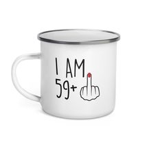 Funny 60 Year Old Gift Coffee Enamel Mug, I Am 59 Plus 1 Middle Finger For A 60t - £16.47 GBP