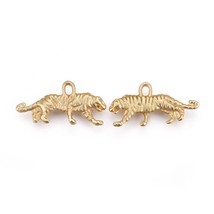 2 Tiger Charms 18K Gold Plated Animal Pendants 2 Sided Zoo Endangered 22mm - £5.94 GBP