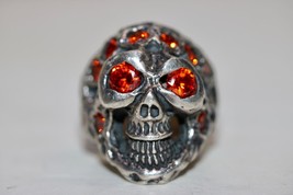 Solid 925 Sterling Silver Massive Skull Ring with Orange Stones Size 10.5 - $446.09 CAD