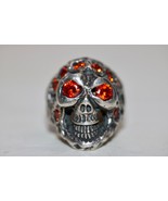 Solid 925 Sterling Silver Massive Skull Ring with Orange Stones Size 10.5 - $445.16 CAD