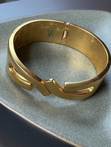 Heavy Brushed Goldtone Open Loop Hinged Bangle Bracelet – 2 and 5/8th’s inches - £10.34 GBP