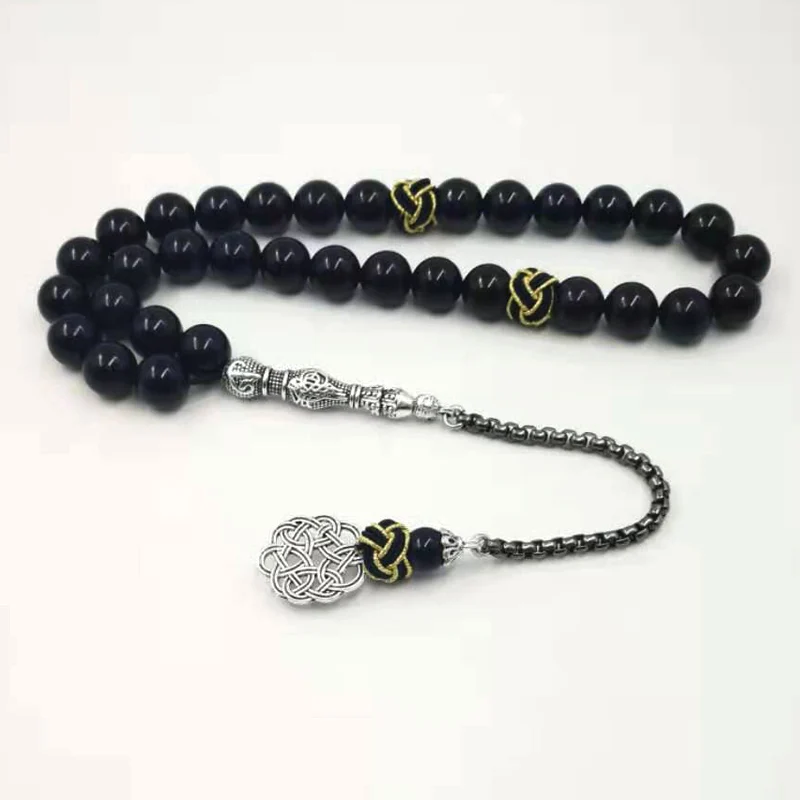 Natural Black Agates rosary Muslim Tasbih gift islam misbaha Man&#39;s Onxy prayer b - £58.56 GBP