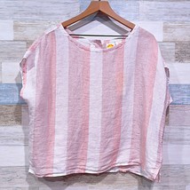 C&amp;C California 100% Linen Relaxed Boxy Top White Pink Striped Womens Small - $39.59