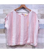 C&amp;C California 100% Linen Relaxed Boxy Top White Pink Striped Womens Small - $39.59