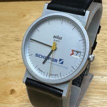 Vintage Braun Schafer Germany Quartz Watch 3802 Men Silver Date New Battery - £74.40 GBP
