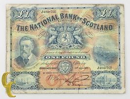 1916 Scotland £1 Pound Note (Fine, F) National Bank of Scotland Limited ... - $384.55