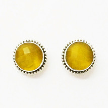 925 Sterling Silver Yellow Onyx Earrings Stud Handmade Gemstone Jewelry - £32.59 GBP