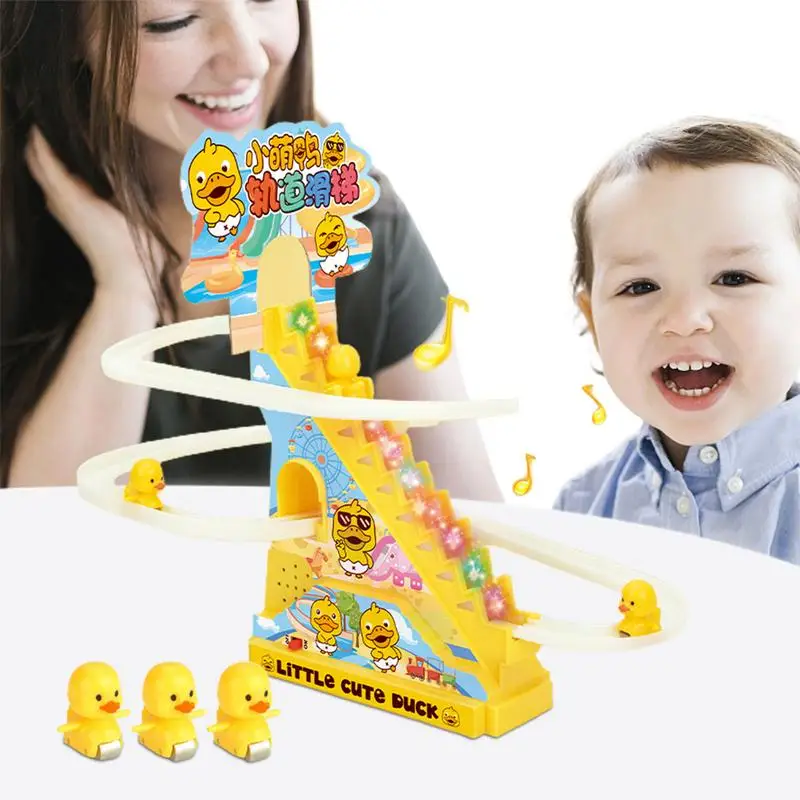 Electric Duckling Stair Climbing Toys Blinking Led Lights Rail Car Playful - £14.60 GBP