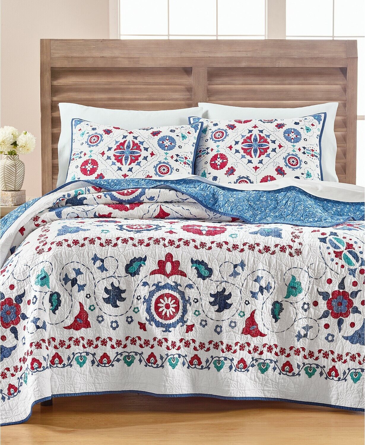 3PC Martha Stewart Collection Reversible Vintage Folklore Full / Queen Quilt Set - £271.77 GBP
