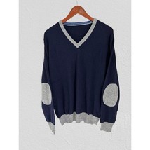 Made in Italy V-neck 100% Merino Wool Sweater Blue Elbow Patch Size Large - $22.76