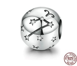 925 Sterling Silver Star Aries Sign Zodiac Beads Charms fit Bracelet Neckalce - £6.37 GBP