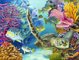 Framed canvas art print giclée coral reef plants tropical fish sea turtle ocean - £31.64 GBP+
