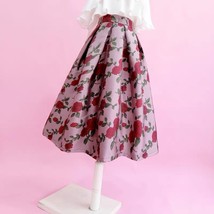 Pink Flower Midi Pleated Skirt Women Custom Plus Size A-line Midi Skirt image 4