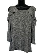 Forever Jade Knit Top Cold Shoulder Ruffle Grey Size L - £7.83 GBP