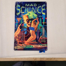 Mad Science test tube topless Pinup girl steel metal sign - £71.00 GBP