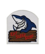 Eat Sleep Surf Happy Shark with Surfboard Embroidered Patch. Size: 3.5x3... - £5.95 GBP