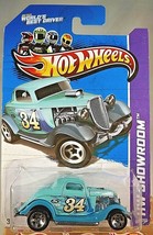 2013 Hot Wheels #189 HW Showroom-Amercian Turbo 3-WINDOW &#39;34 FORD Aqua Variant - $8.25