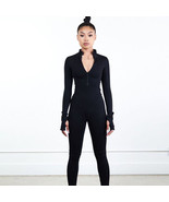 Solid color long sleeve slim all in one pants Plunge Jumpsuit - £22.31 GBP