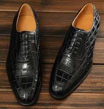 Handmade Men&#39;s Black alligator leather split toe oxford shoes crocodile ... - $169.99+