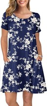 Women&#39;S Summer Casual T Shirt Dresses Short Sleeve Swing Dress Pockets M - $38.38