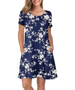 Women&#39;S Summer Casual T Shirt Dresses Short Sleeve Swing Dress Pockets M - €32,75 EUR