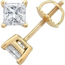 2.00CT Princess Cut Solitaire Brilliant Cut Earrings 14k Yellow Gold - £122.85 GBP