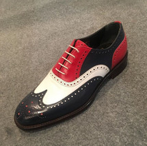 Handmade Men&#39;s Multi-Color Leather Shoes, Wing Tip Brogue Lace Up Formal Dress  - £113.76 GBP
