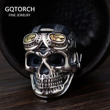 Personalized Biker Rings For Men Genuine 925 Sterling Silver Skull Head With Pil - £67.42 GBP