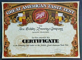 Vintage Rare 1980 Jos. Schlitz Beer &quot;Great American Taste Test&quot; Certificate WS8D - £7.83 GBP