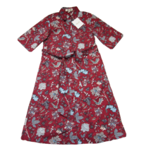 NWT Diane Von Furstenburg Floral Midi in Canton Bordeaux Cotton Shirt Dress P - £94.68 GBP