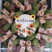 Sunflower Welcome Wreath  Green Mesh Door Decor  Farmhouse Summer Wreath... - $64.99