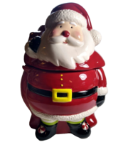 Santa Claus Cookie Jar Vintage Christmas 8&quot; Ceramic Blue Snowflake On Ba... - £48.55 GBP