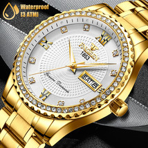 Waterproof Men&#39;s Gold Watch Classic Stainless Steel Quartz Business Wris... - £21.88 GBP