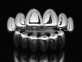 Custom Fit Silver Plated Joker Teeth Grillz Caps Top &amp; Bottom Set Hip Hop - £10.47 GBP