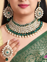 Indien Bollywood Plaqué Or Kundan Perle Collier Boucles Tikka Mariage Bijoux - £28.97 GBP