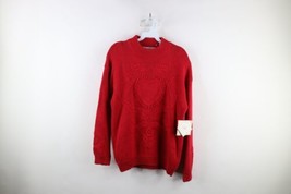 Deadstock Vtg 90s Streetwear Womens Large Heart Flower Knit Mock Neck Sweater - £46.42 GBP