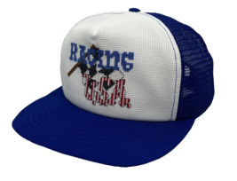 Vintage Racing USA Hat Cap Snap Back Blue Mesh Trucker Hand Embroidered ... - $19.79