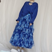 BLUE Army Pattern Puffy Tutu Holiday Outfit Women Plus Size Tulle Midi Skirt image 3