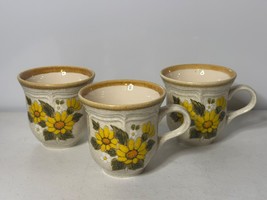 VTG Mikasa Stoneware Cups Sunny Side Yellow Floral Design Set Of 3 Made ... - $19.76