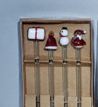 Set of 4 Handblown Glass Christmas 8&quot; Cocktail Drink Stirrers Swizzle Sticks NIB - £11.95 GBP