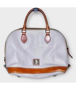 DOONEY &amp; BOURKE pebbled grain leather zip satchel handbag gray &amp; brown - £49.75 GBP