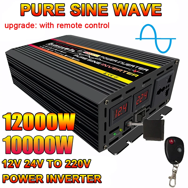 10000W Pure Sine Wave Inverter DC 12V 24V To AC 220V Large Power Inverter for - £134.37 GBP+