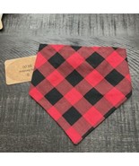Dog Bandana Slide On Collar Elastic Band Buffalo Plaid Black Red Small New - $8.10 CAD