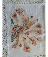 Vintage Hand Embroidered Peacock Table Runner 12”x34” - £11.96 GBP