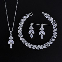 Ekopdee Shiny Cubic Zirconia Brides Wedding Jewelry Sets For Women Leaf Crystal  - £26.29 GBP