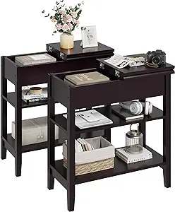 End Table, 3-Tier Flip Top Side Table, Narrow Nightstand With Storage Sh... - £188.22 GBP
