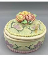 Vtg Floral Porcelain Trinket Box Rose Floral Lid Stash Decorative Oval - $163.28 MXN