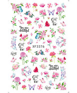 Nail Art 3D Decal Stickers beautiful pink flower butterfly beauty XF3376 - $3.19